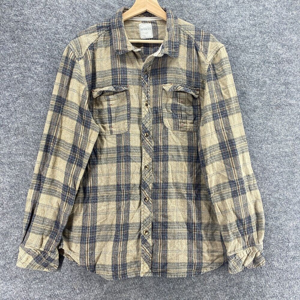 Nuco Shirt Men L Large Gray Plaid Button Up Collared Long Sleeve Cotton Casua